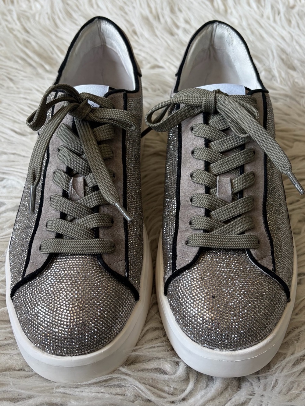 Lola Cruz Supernova Silver Glitter Suede Star Patch Grey Sneakers Shoes Size 37 - Picture 5 of 12